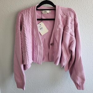 Love Bonito Pink Knit Cropped Cardigan, Size M/L